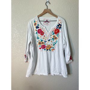 Johnny  Was size 2X  Embroidered Long Sleeve Tee